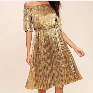 Lulus Gold Off-the-Shoulder Dress